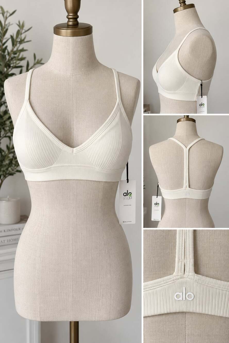 Alo Yoga Ribbed Blissful Bra Ivory XS NWT